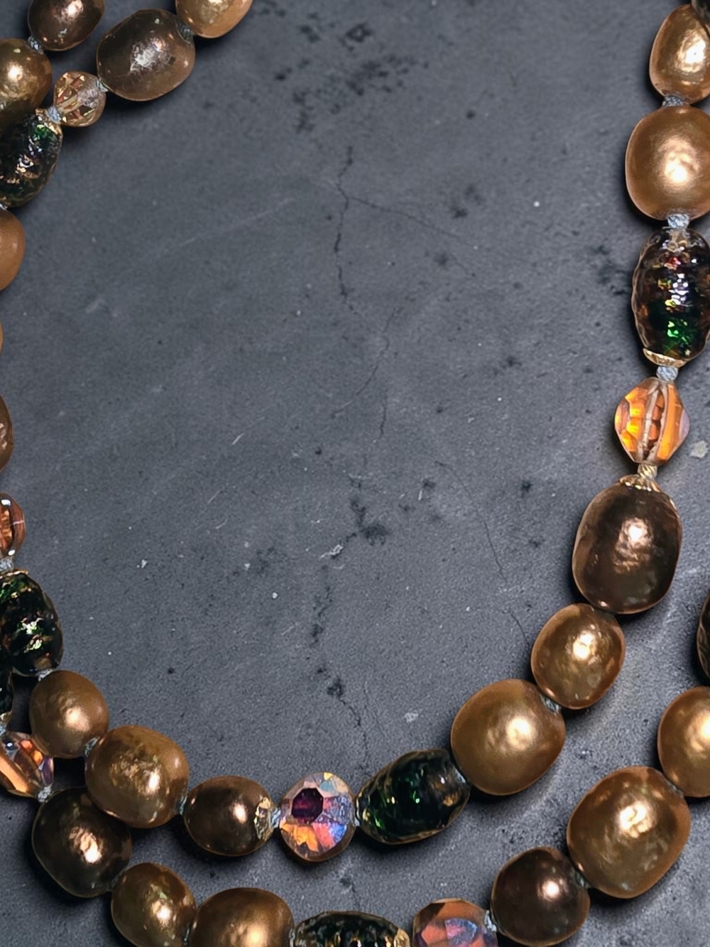 Gold and Black Beaded Double Strand Necklace - Picture 4 of 6